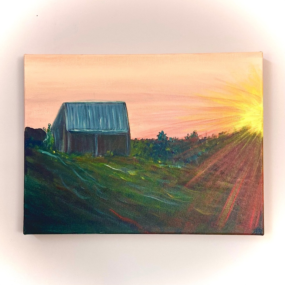 True Vine Original Artwork Acrylic Painting ~ Sunset on the Farm